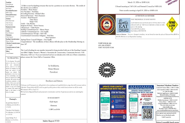 UAW Local 434 Newsletter Featured
