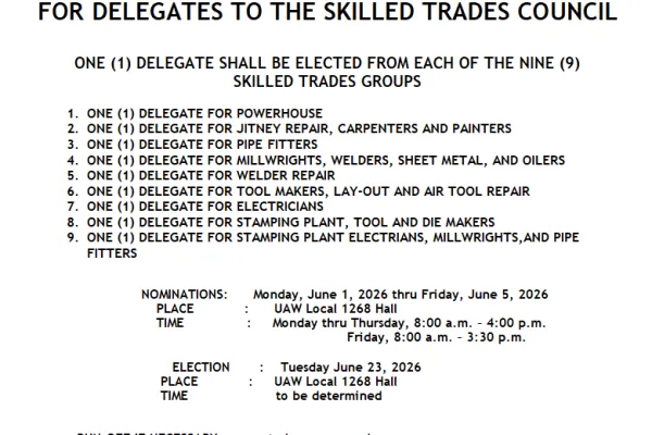 **Skilled Trades only- Notice of Nominations and Elections for the Skilled Trades Council