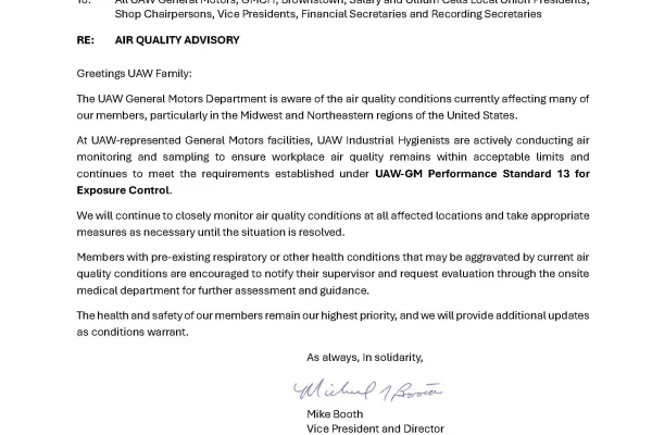 UAW GM Department Air Quality Advisory