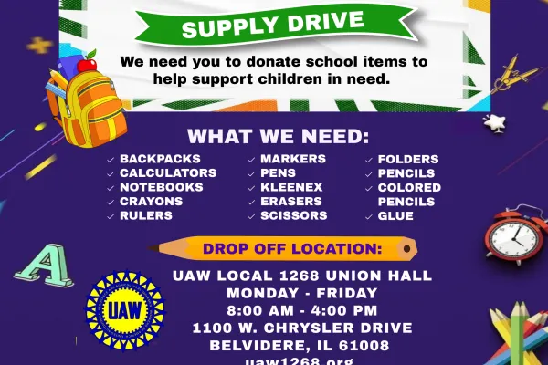 UAW Local 1268 Community Service Committee School Supply Drive