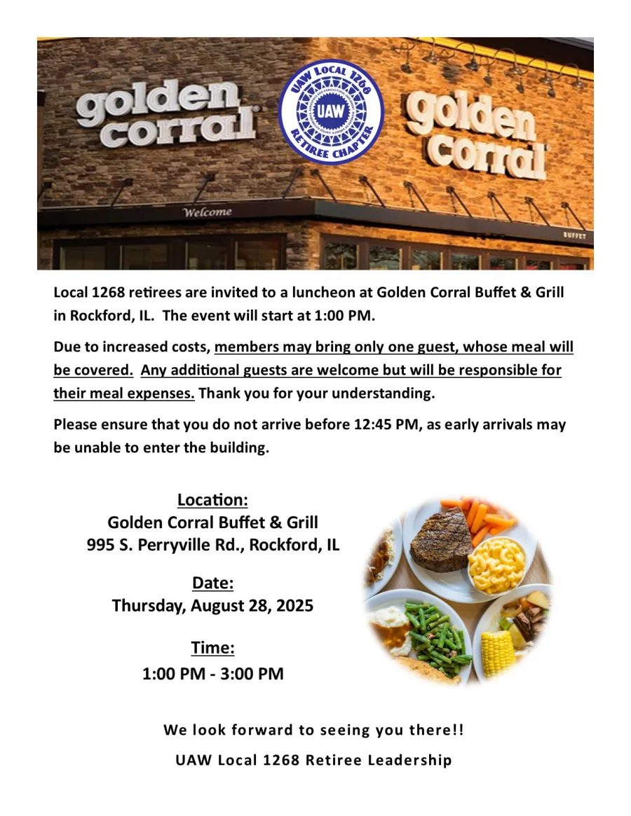 Golden Corral Event for UAW Local1268 Retirees