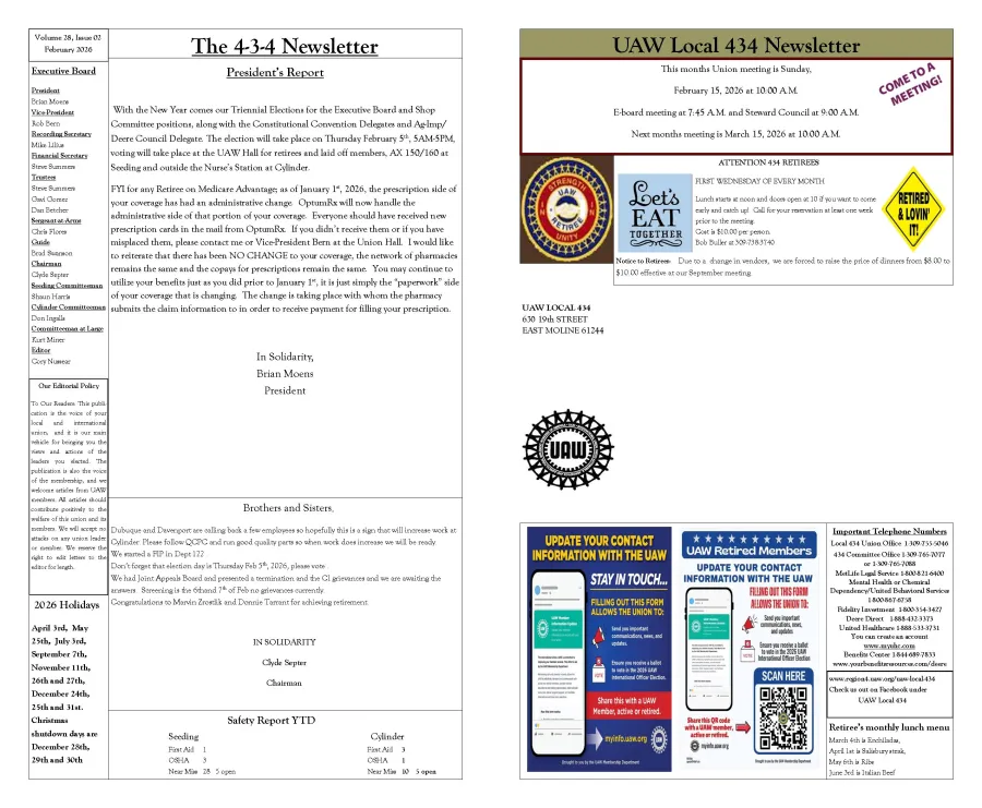 UAW Local 434 Newsletter Featured