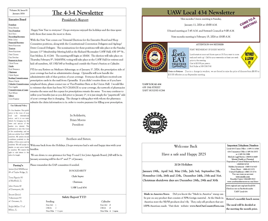 UAW Local 434 Newsletter Featured