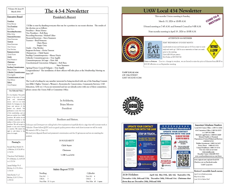 UAW Local 434 Newsletter Featured