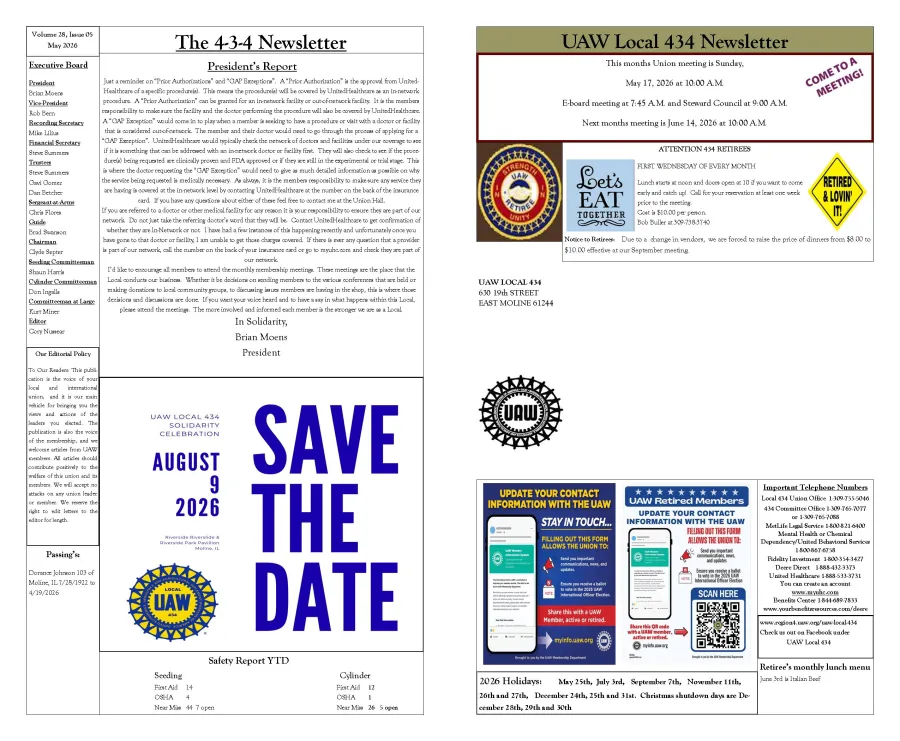 UAW Local 434 Newsletter Featured