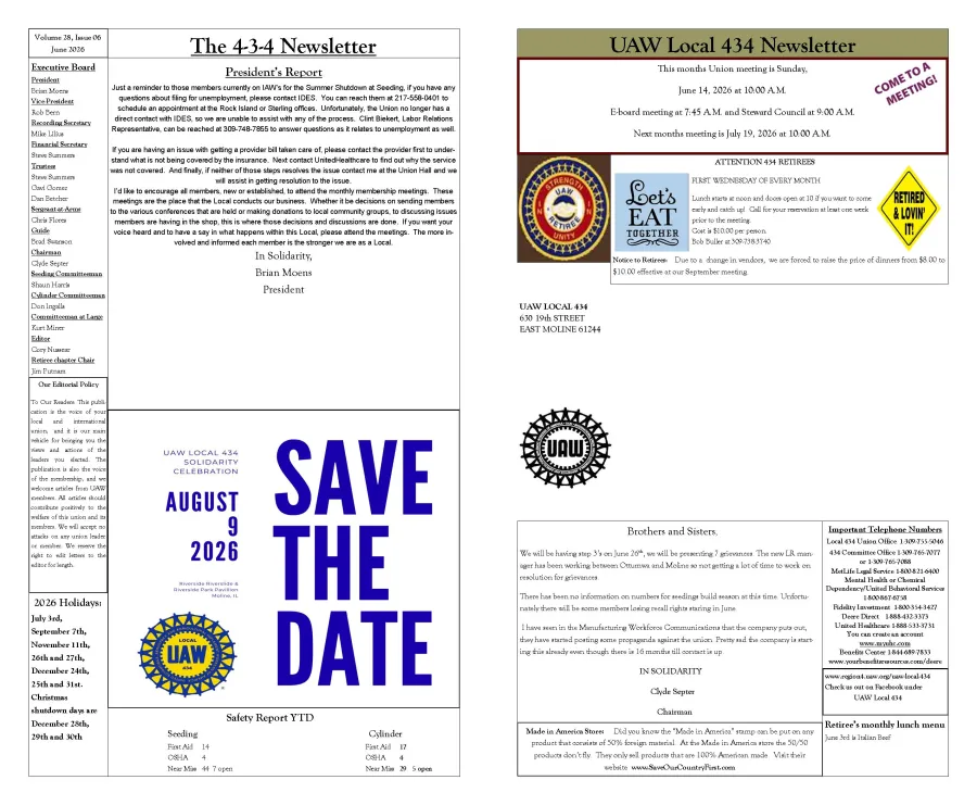 UAW Local 434 Newsletter Featured