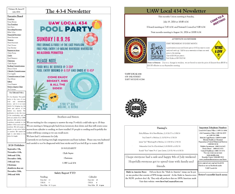 UAW Local 434 Newsletter Featured