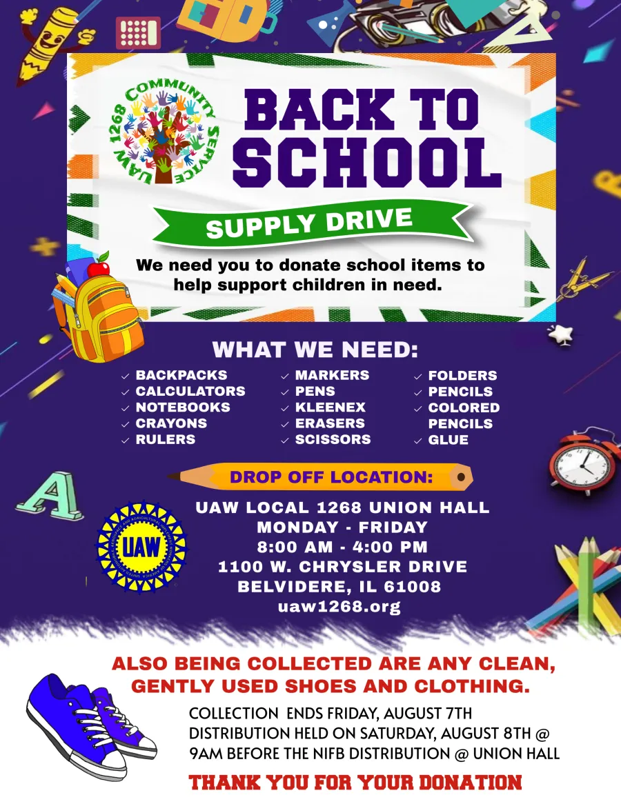 UAW Local 1268 Community Service Committee School Supply Drive