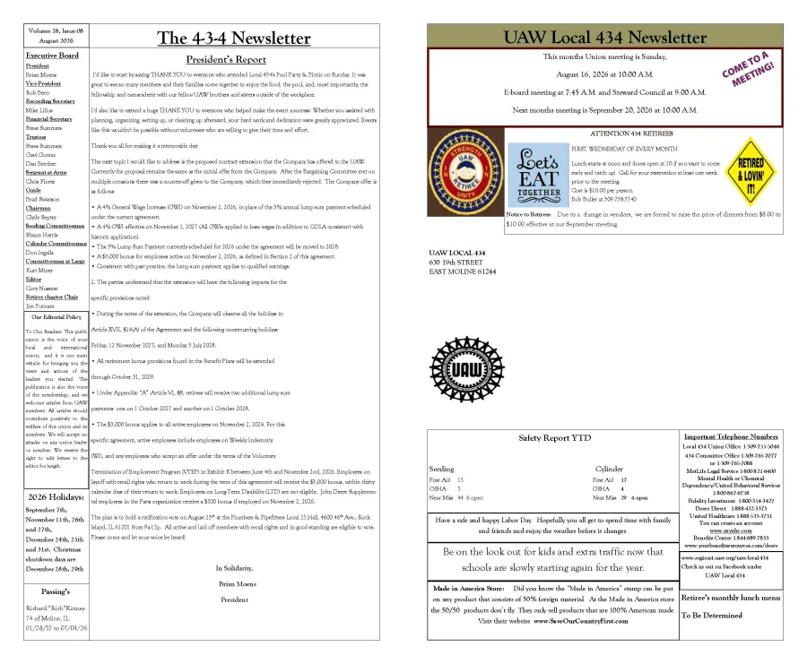 UAW Local 434 Newsletter Featured