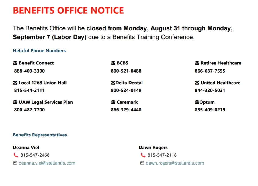 Benefit Office Closed