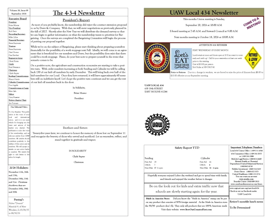 UAW Local 434 Newsletter Featured