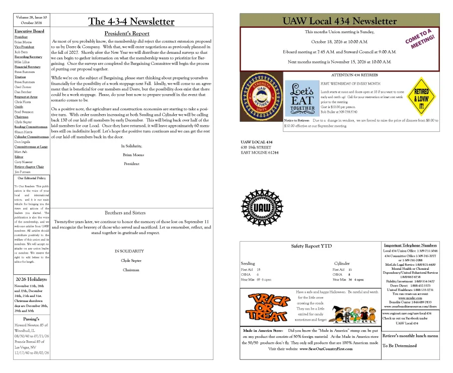 UAW Local 434 Newsletter Featured