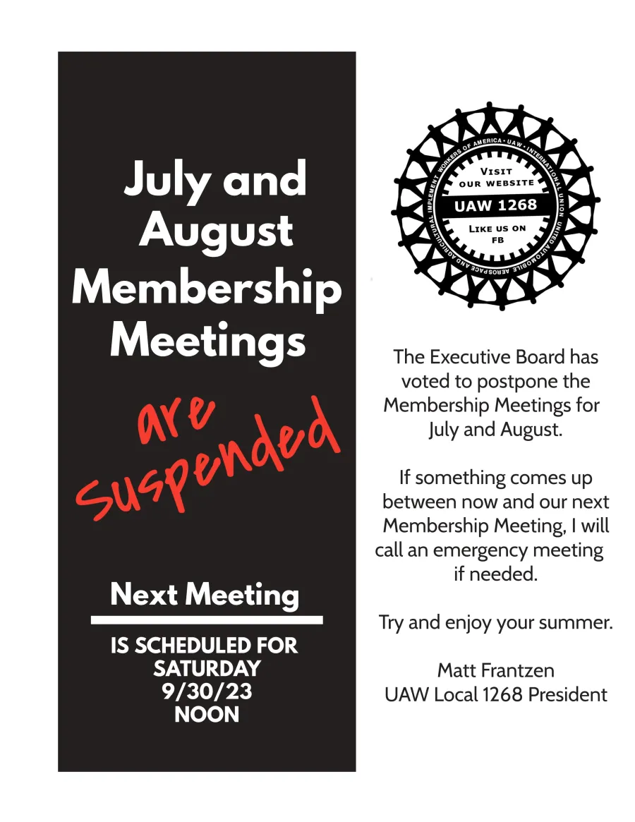 July and August Membership Meetings Suspended