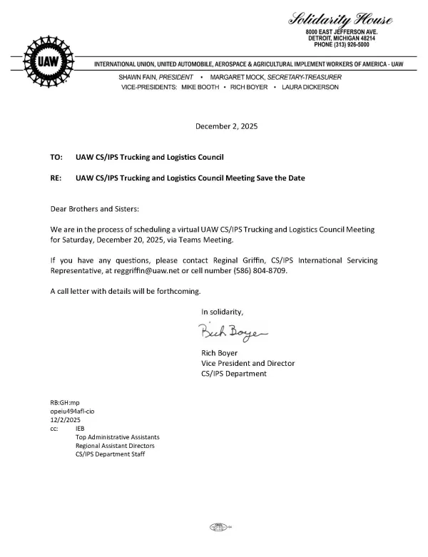 Virtual UAW CS/IPS Trucking & Logistics Council Mtg