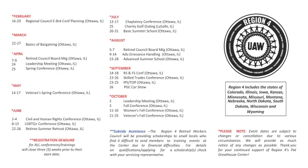 2026 Region 4 Calendar of Events Page 1