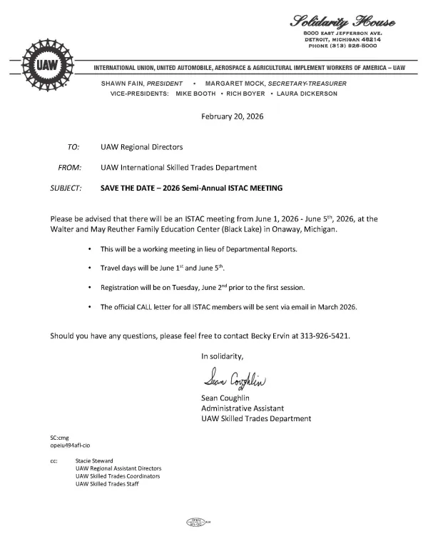 Semi-Annual ISTAC Mtg - SAVE the DATE