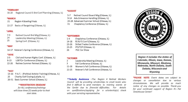 2026 Region 4 Calendar of Events Page 1