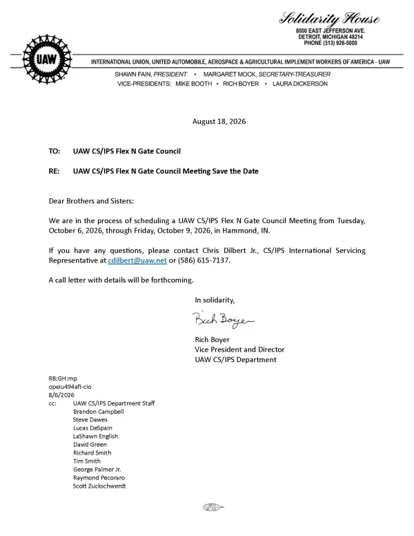 Save the Date - 2026 UAW CS/IPS Flex N Gate - Oct 6-9