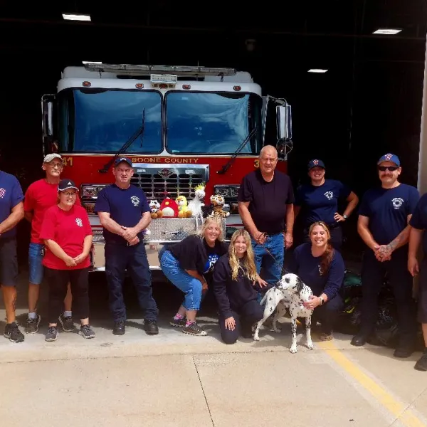 Fire Department Dist. 2 receiving toys from the Tender Touch Project