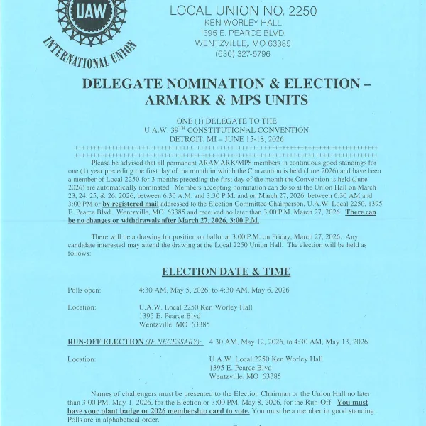 DELEGATE NOMINATION & ELECTION – ARMARK/MPS UNITS