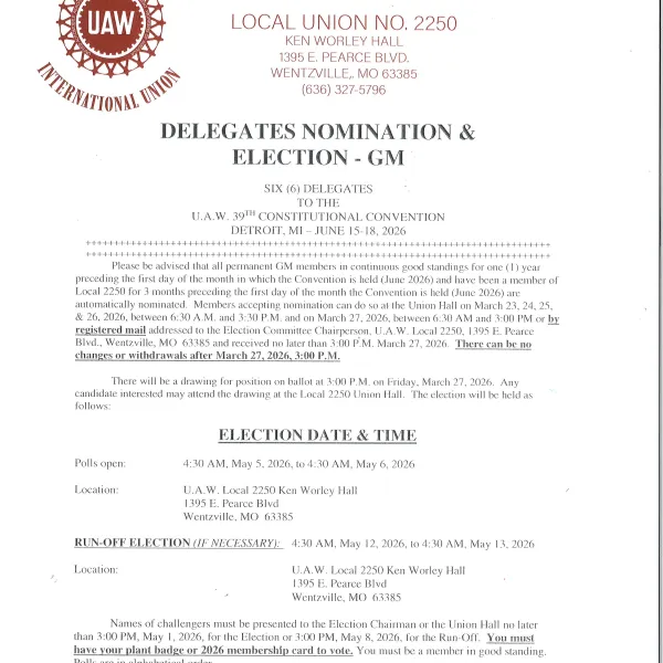 DELEGATE NOMINATION & ELECTION – GM